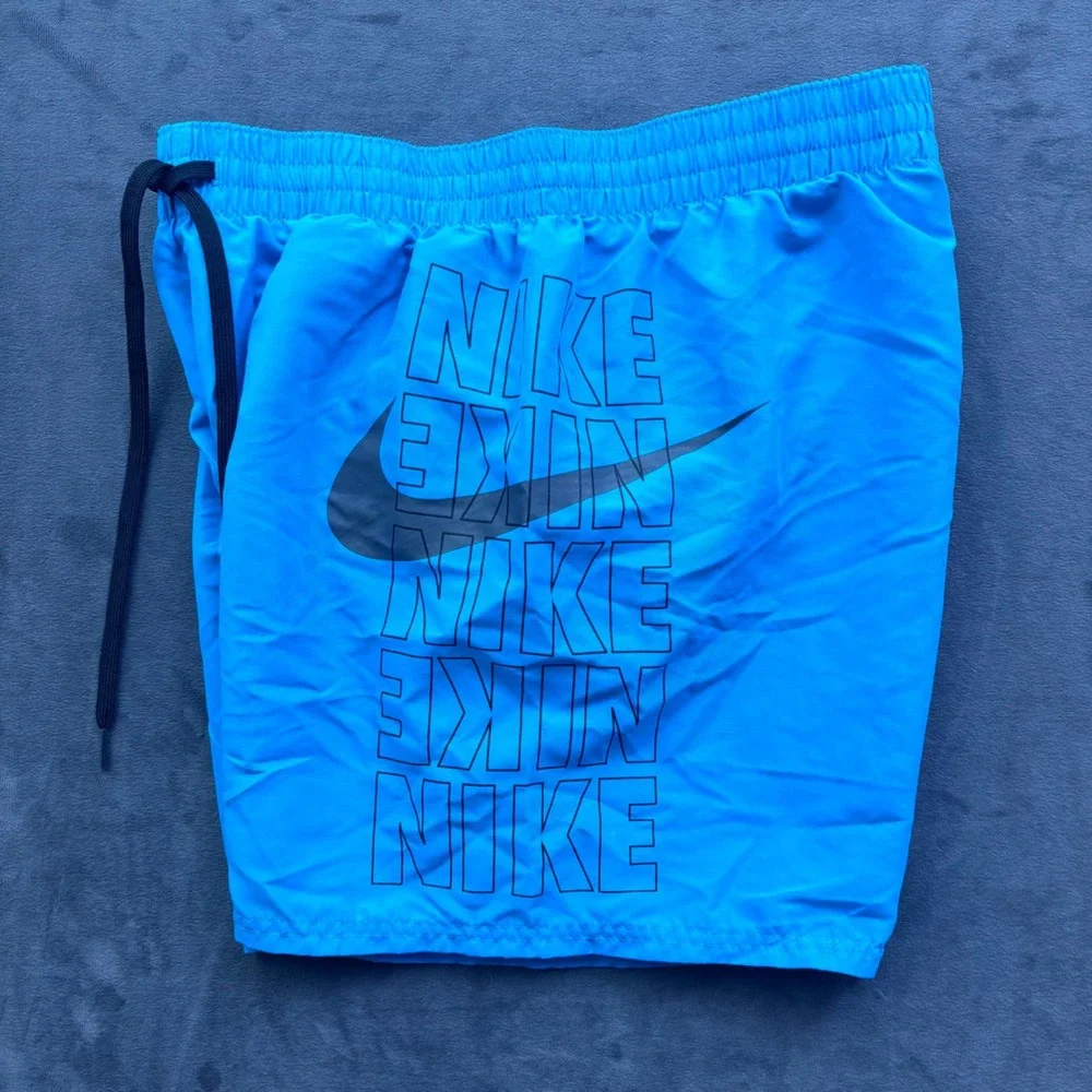 Nike Mens Blue Stacked Logo Swim Trunks Mesh Lined Board Shorts Size M